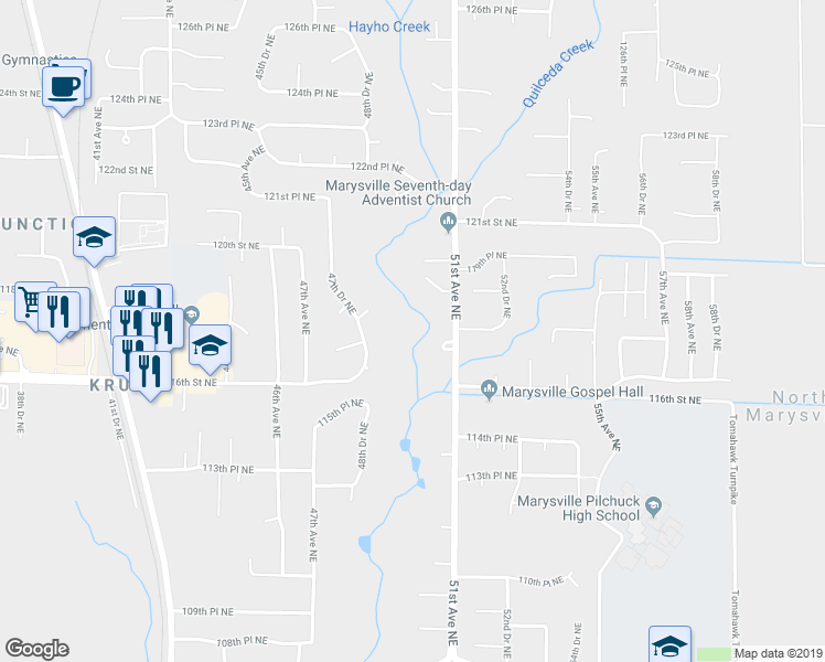 map of restaurants, bars, coffee shops, grocery stores, and more near 4821 115th Place Northeast in Marysville