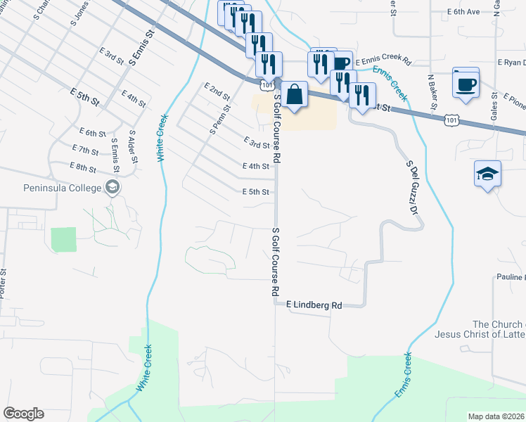 map of restaurants, bars, coffee shops, grocery stores, and more near 1824 East Nancy Lane in Port Angeles