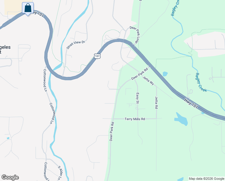 map of restaurants, bars, coffee shops, grocery stores, and more near 250-274 Deer Park Road in Port Angeles