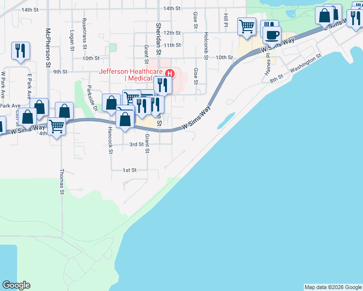 map of restaurants, bars, coffee shops, grocery stores, and more near 276 Cleveland Street in Port Townsend
