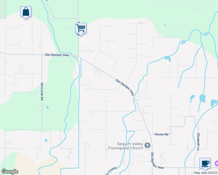 map of restaurants, bars, coffee shops, grocery stores, and more near 90 Robbins Road in Sequim