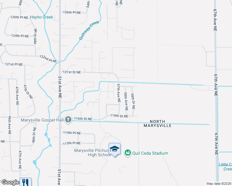 map of restaurants, bars, coffee shops, grocery stores, and more near 11827 57th Avenue Northeast in Marysville