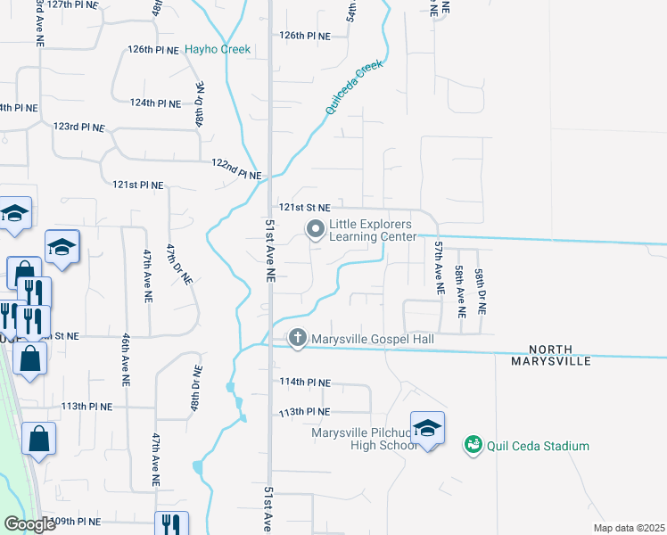 map of restaurants, bars, coffee shops, grocery stores, and more near 5330 119th Street Northeast in Marysville