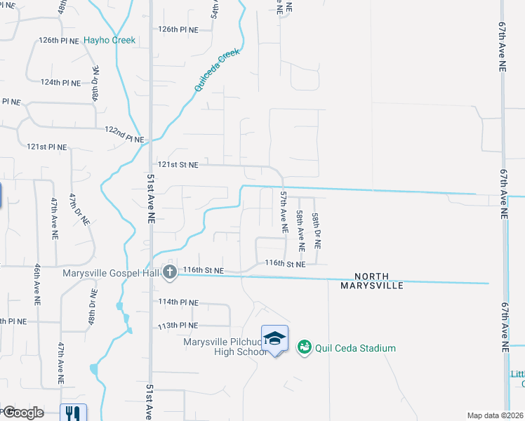 map of restaurants, bars, coffee shops, grocery stores, and more near 11901 55th Avenue Northeast in Marysville