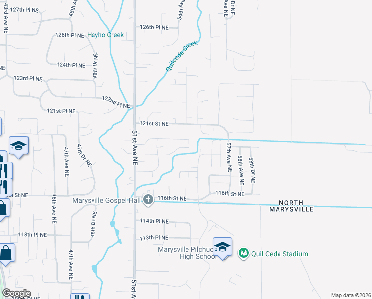 map of restaurants, bars, coffee shops, grocery stores, and more near 11906 54th Drive Northeast in Marysville