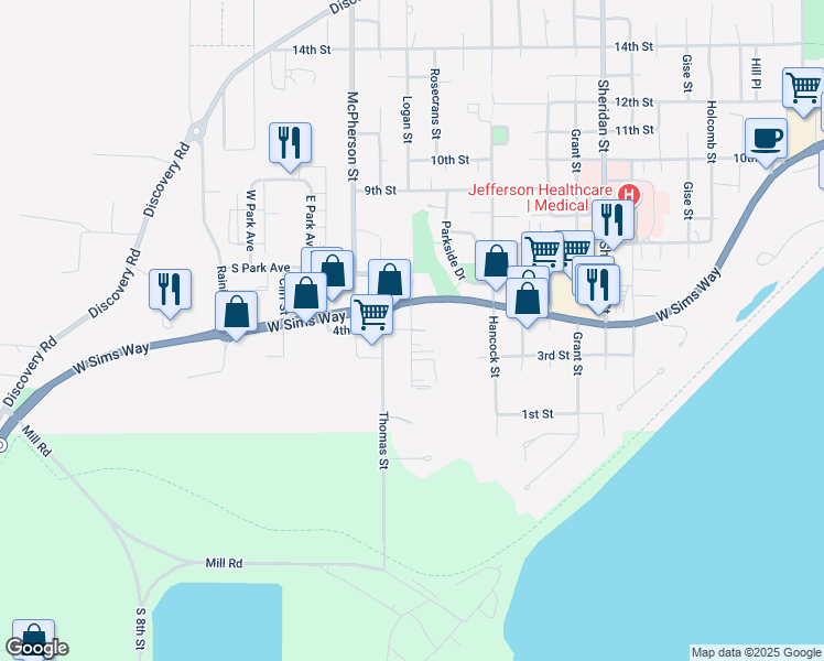 map of restaurants, bars, coffee shops, grocery stores, and more near 228 Logan St in Port Townsend