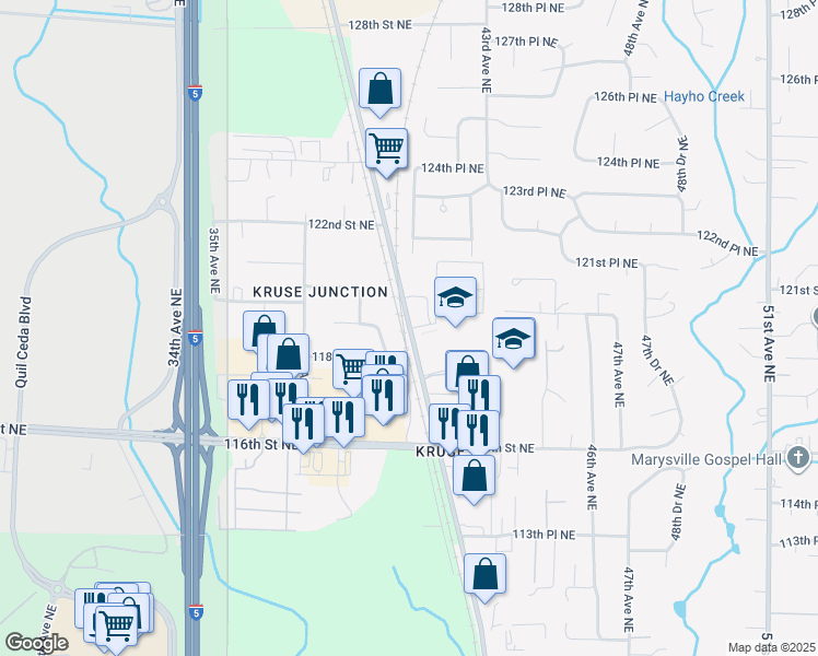 map of restaurants, bars, coffee shops, grocery stores, and more near 11923 State Avenue in Marysville