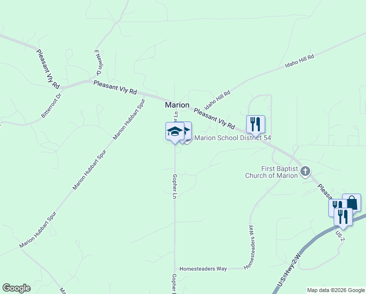 map of restaurants, bars, coffee shops, grocery stores, and more near 205 Gopher Lane in Marion
