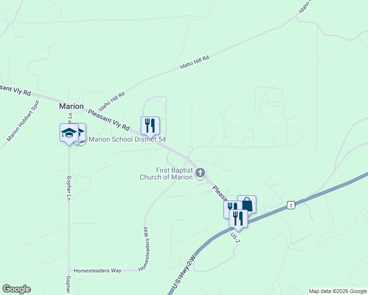 map of restaurants, bars, coffee shops, grocery stores, and more near 15 Old Creek Road in Marion