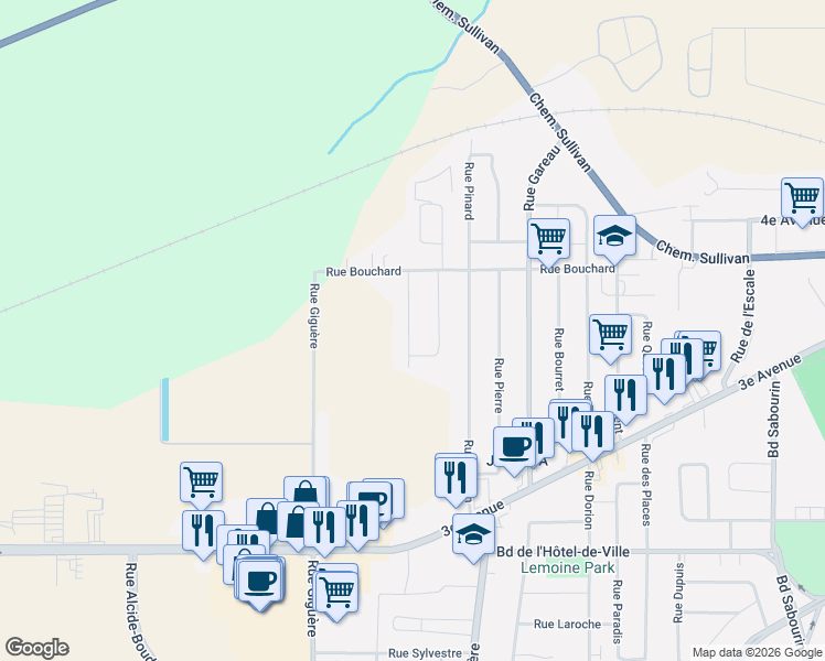 map of restaurants, bars, coffee shops, grocery stores, and more near 1044 Rue du Nickel in Val-d'Or