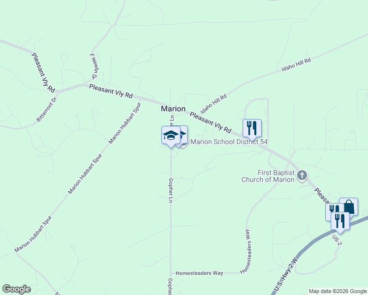 map of restaurants, bars, coffee shops, grocery stores, and more near 205 Gopher Lane in Marion