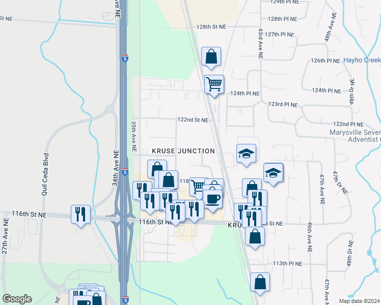 map of restaurants, bars, coffee shops, grocery stores, and more near 3828 120th Place Northeast in Marysville