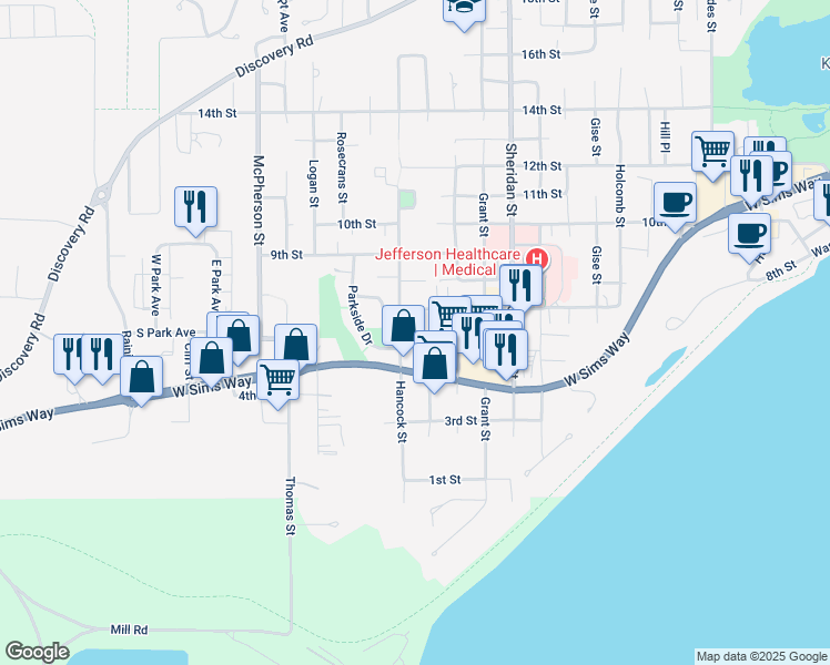 map of restaurants, bars, coffee shops, grocery stores, and more near 620 Hancock Street in Port Townsend