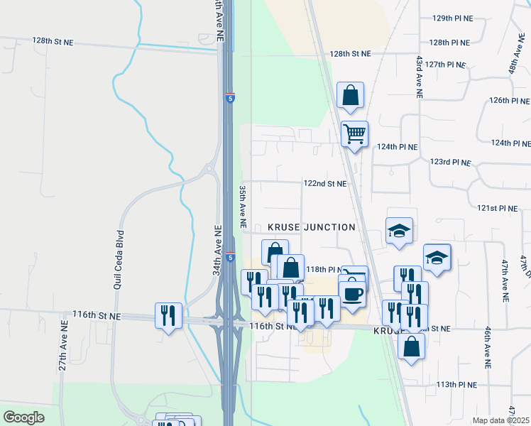 map of restaurants, bars, coffee shops, grocery stores, and more near 3610 121st Street Northeast in Marysville
