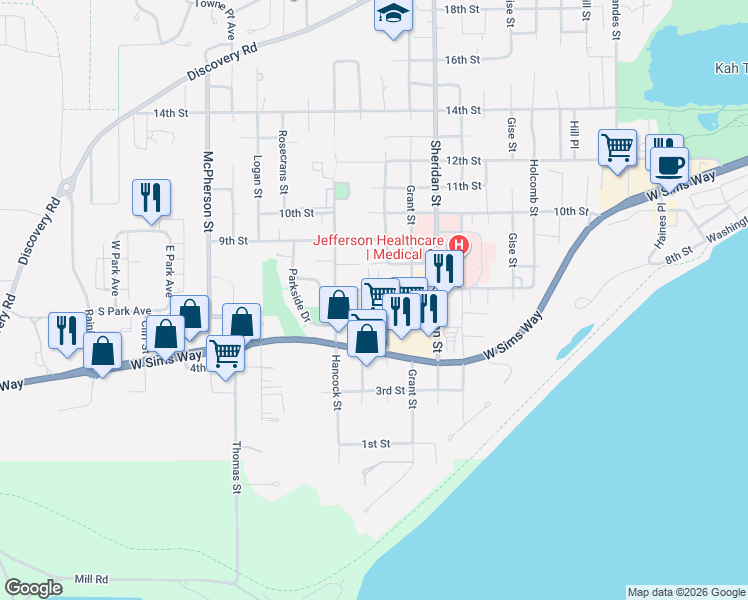 map of restaurants, bars, coffee shops, grocery stores, and more near in Port Townsend