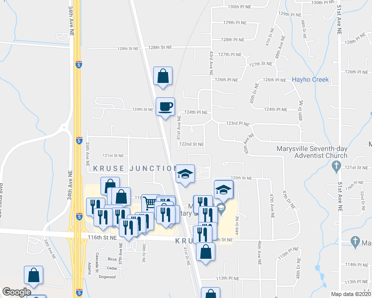 map of restaurants, bars, coffee shops, grocery stores, and more near 4114 122nd Street Northeast in Marysville