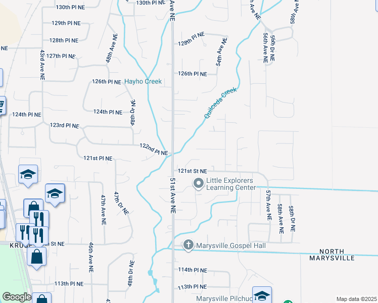 map of restaurants, bars, coffee shops, grocery stores, and more near 5222 122nd Place Northeast in Marysville