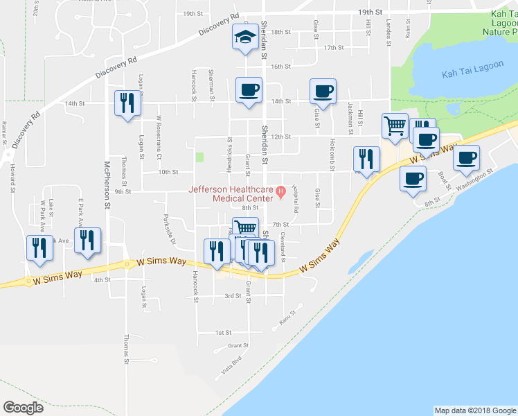 map of restaurants, bars, coffee shops, grocery stores, and more near 1237 8th St in Port Townsend