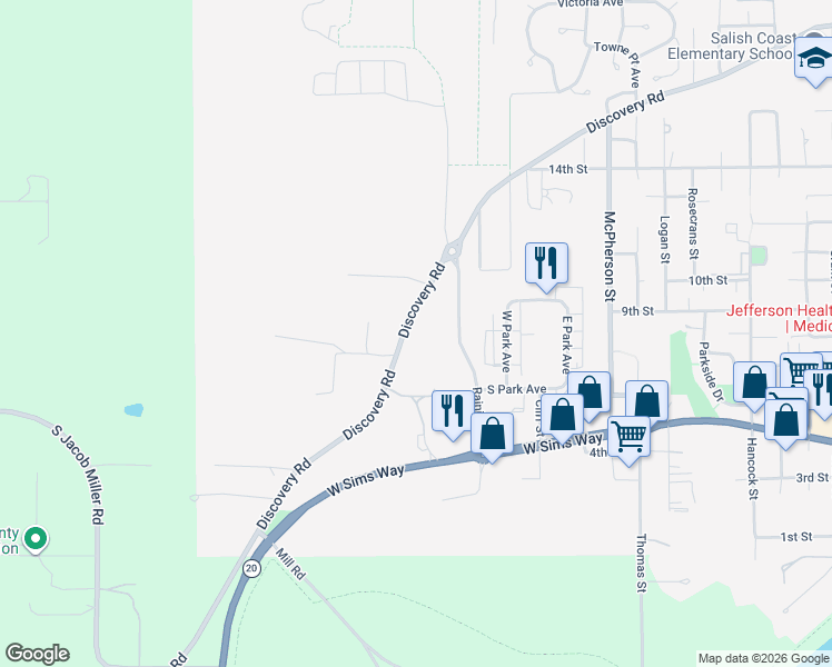 map of restaurants, bars, coffee shops, grocery stores, and more near 2804 7th Street in Port Townsend