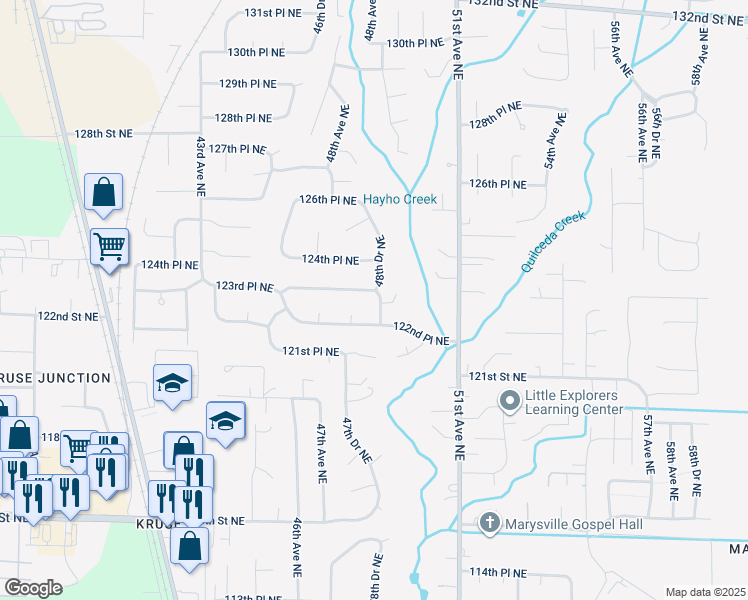 map of restaurants, bars, coffee shops, grocery stores, and more near 12310 48th Drive Northeast in Marysville