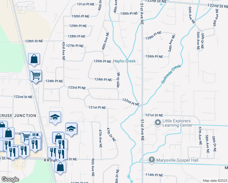 map of restaurants, bars, coffee shops, grocery stores, and more near 12310 48th Drive Northeast in Marysville