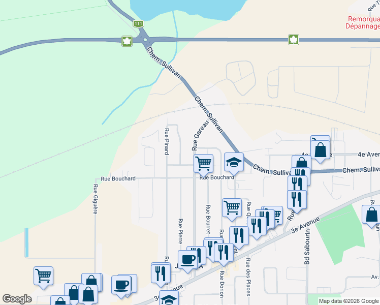 map of restaurants, bars, coffee shops, grocery stores, and more near 348 Rue Gareau in Val-d'Or