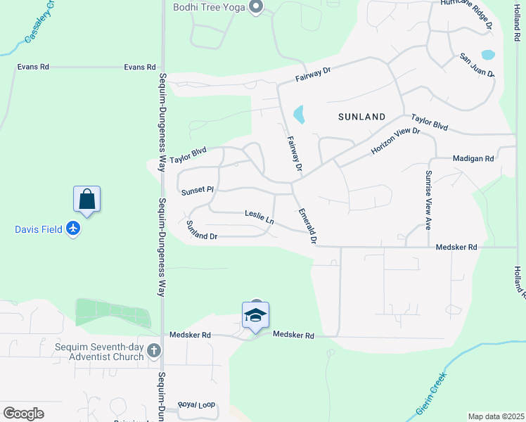 map of restaurants, bars, coffee shops, grocery stores, and more near 213 Sunland Dr in Sequim