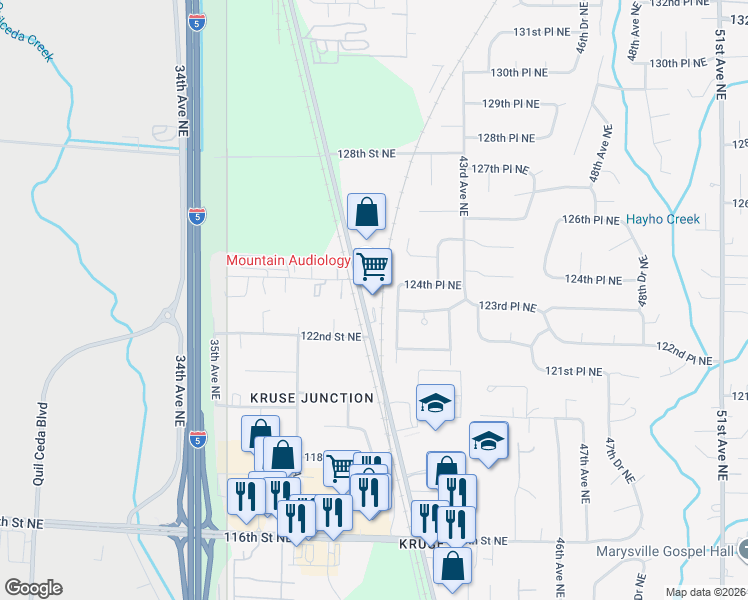 map of restaurants, bars, coffee shops, grocery stores, and more near 12319 State Avenue in Marysville