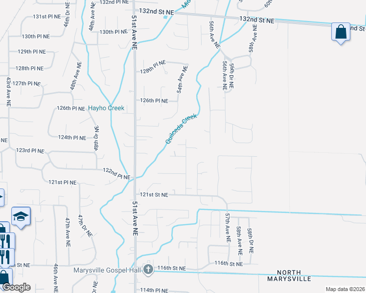 map of restaurants, bars, coffee shops, grocery stores, and more near 12408 54th Drive Northeast in Marysville