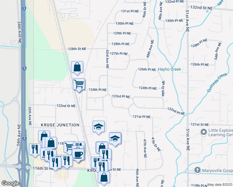 map of restaurants, bars, coffee shops, grocery stores, and more near 4324 123rd Place Northeast in Marysville