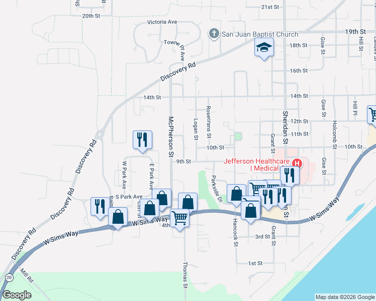 map of restaurants, bars, coffee shops, grocery stores, and more near 902 Thomas Street in Port Townsend