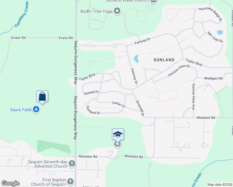 map of restaurants, bars, coffee shops, grocery stores, and more near 213 Sunland Dr in Sequim