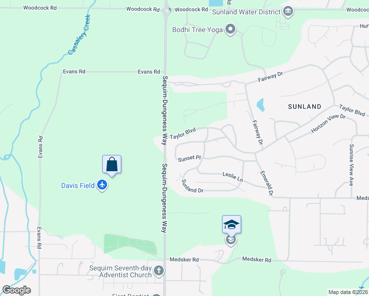 map of restaurants, bars, coffee shops, grocery stores, and more near 133 Sunset Place in Sequim