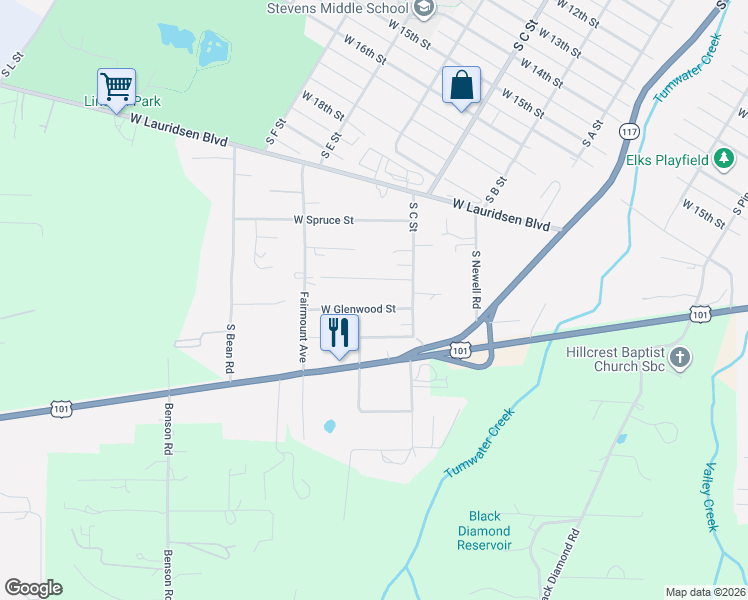 map of restaurants, bars, coffee shops, grocery stores, and more near 1039 West Glenwood Street in Port Angeles