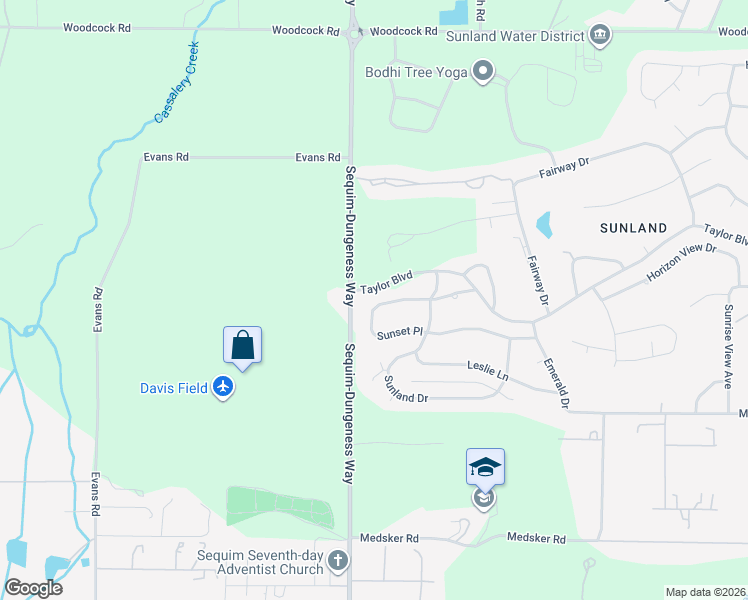 map of restaurants, bars, coffee shops, grocery stores, and more near 133 Sunset Place in Sequim