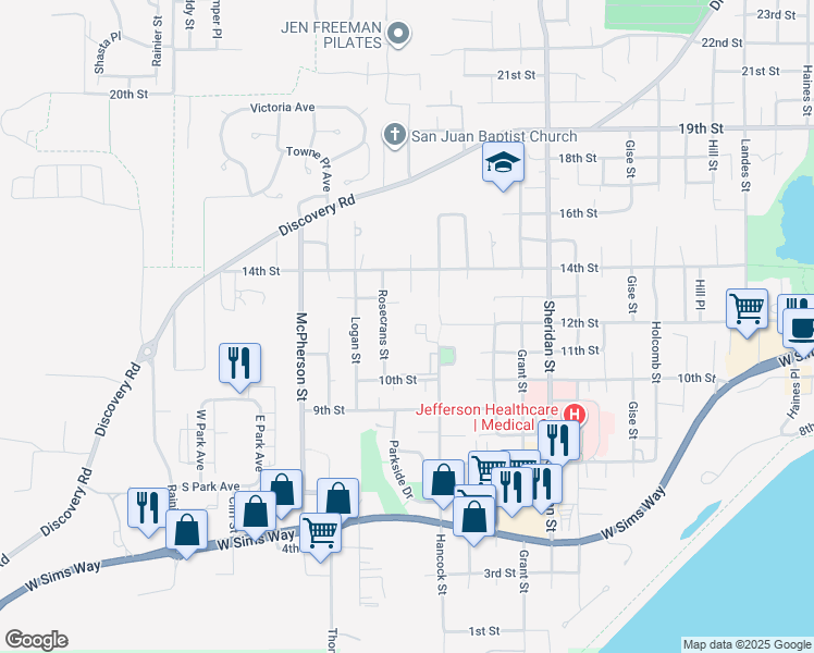 map of restaurants, bars, coffee shops, grocery stores, and more near 1201 Hancock Street in Port Townsend