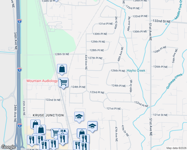 map of restaurants, bars, coffee shops, grocery stores, and more near 4330 125th Place Northeast in Marysville