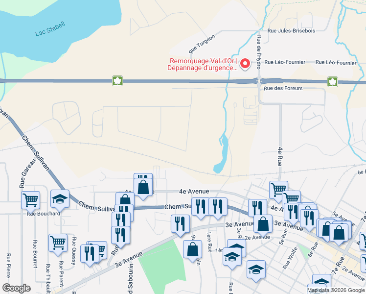 map of restaurants, bars, coffee shops, grocery stores, and more near in Val-d'Or