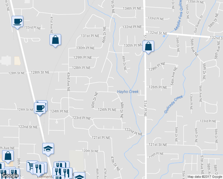 map of restaurants, bars, coffee shops, grocery stores, and more near 4815 126th Place Northeast in Marysville