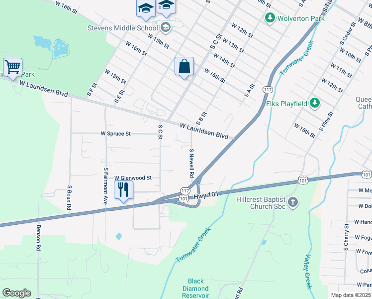 map of restaurants, bars, coffee shops, grocery stores, and more near 4108 South Newell Road in Port Angeles