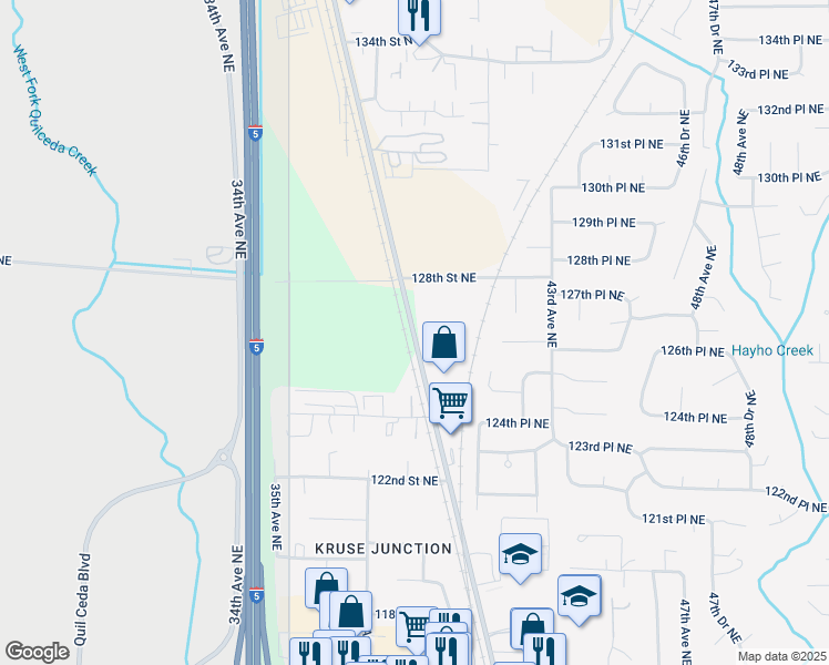 map of restaurants, bars, coffee shops, grocery stores, and more near 12621 Smokey Point Boulevard in Marysville