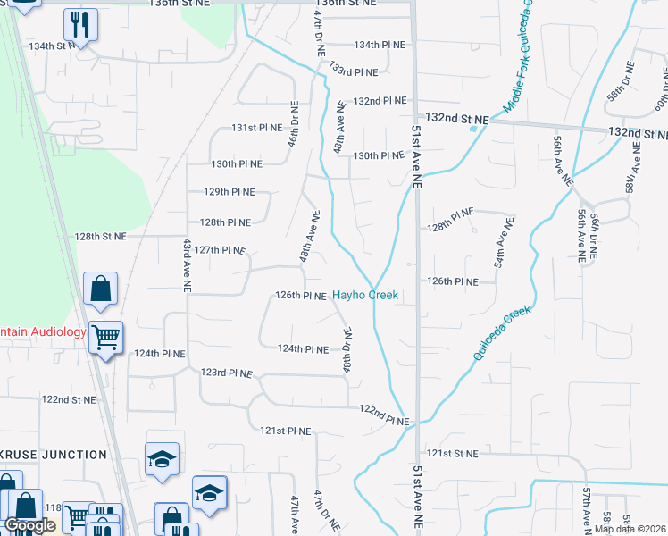 map of restaurants, bars, coffee shops, grocery stores, and more near 12613 48th Drive Northeast in Marysville