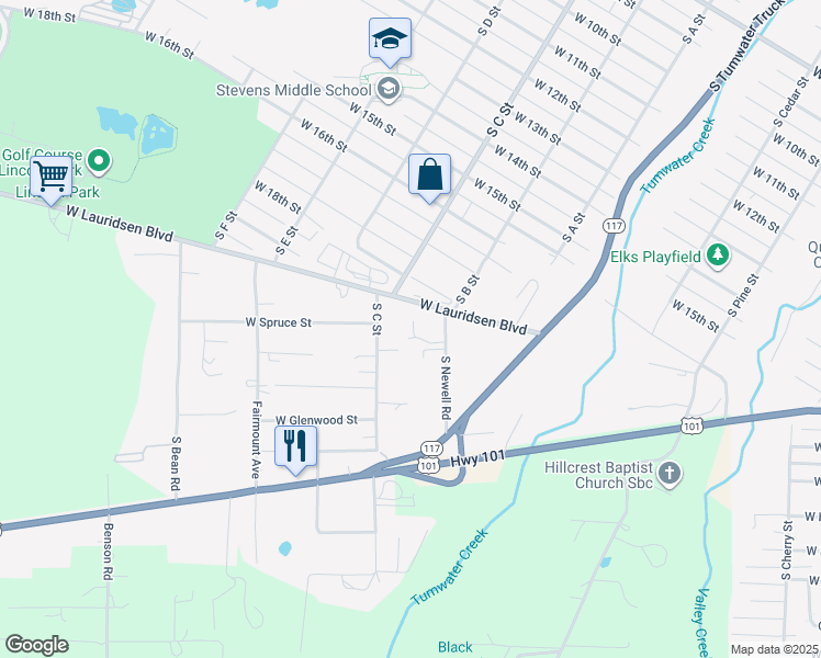 map of restaurants, bars, coffee shops, grocery stores, and more near 4023 South C Street Extended in Port Angeles