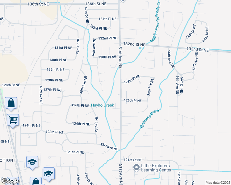 map of restaurants, bars, coffee shops, grocery stores, and more near 12804 51st Avenue Northeast in Marysville