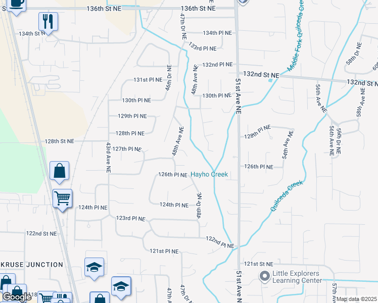 map of restaurants, bars, coffee shops, grocery stores, and more near 12724 48th Drive Northeast in Marysville