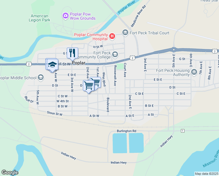 map of restaurants, bars, coffee shops, grocery stores, and more near 309 East Boulevard in Poplar
