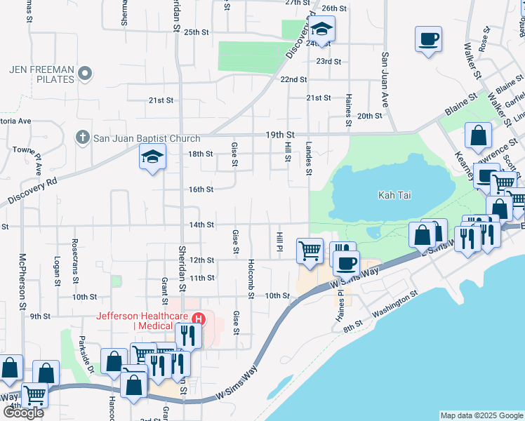 map of restaurants, bars, coffee shops, grocery stores, and more near 1429 Jackman Street in Port Townsend