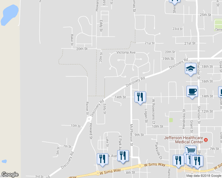 map of restaurants, bars, coffee shops, grocery stores, and more near 2302 Discovery Road in Port Townsend