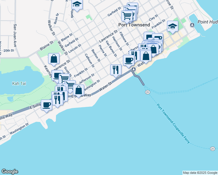 map of restaurants, bars, coffee shops, grocery stores, and more near 1633 East Sims Way in Port Townsend