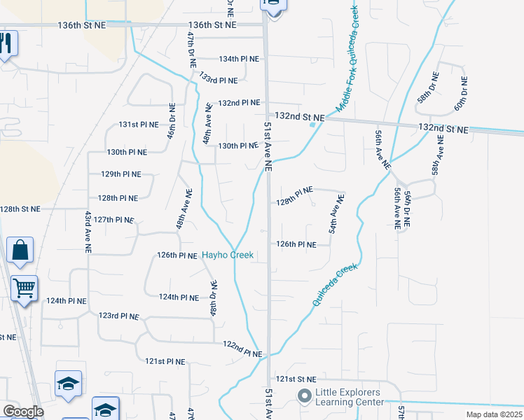 map of restaurants, bars, coffee shops, grocery stores, and more near 12804 51st Avenue Northeast in Marysville